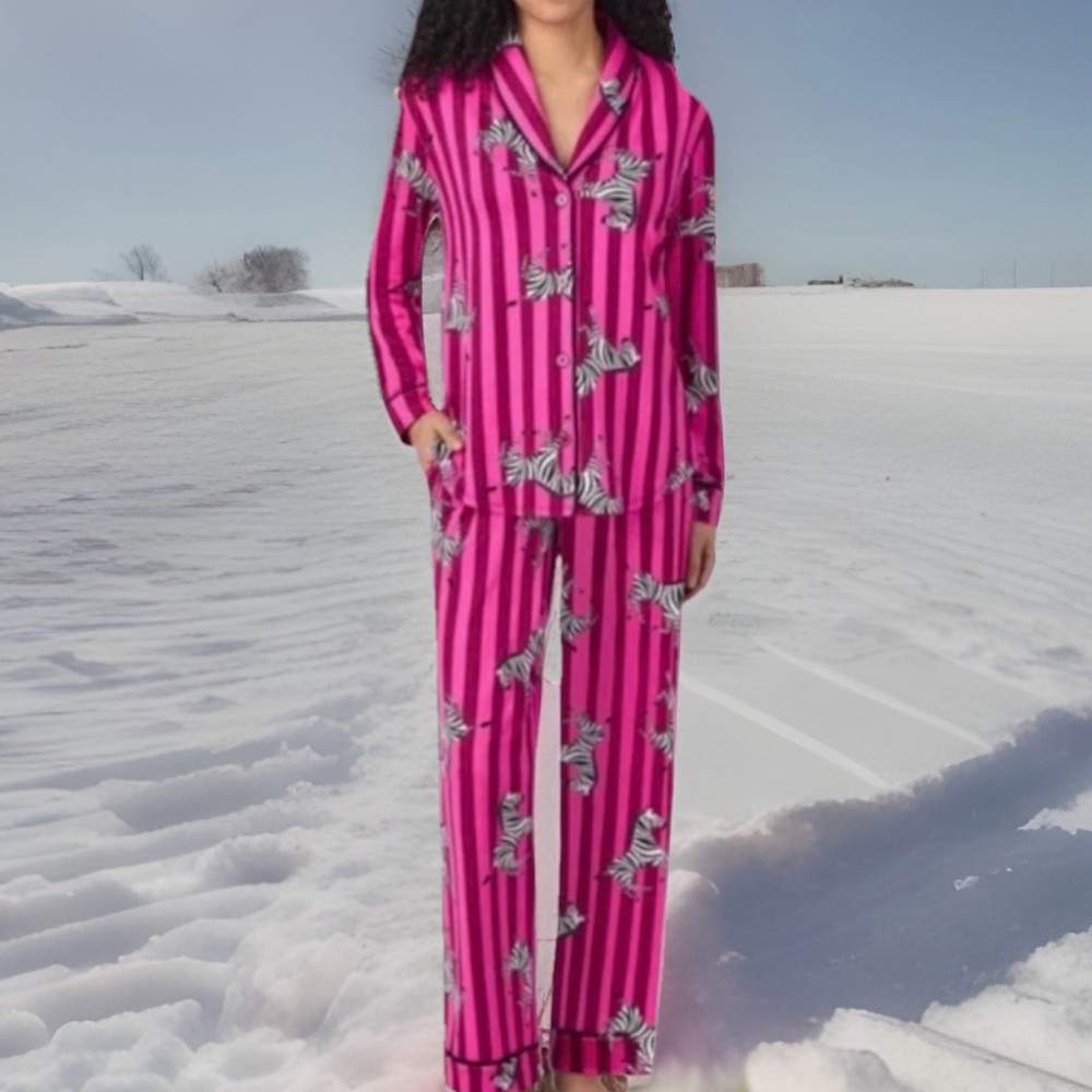 Room Service Women’s Pink Zebra Print Pajama Set Loungewear XL Colorful Pajamas